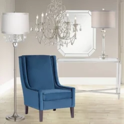 360 Lighting Modern Floor Lamp Standing 60 1/2" Tall Satin Steel Silver Crystal Off White Fabric Drum Shade For Living Room Bedroom Office House Home -Home Decor Shop GUEST b4619c41 5d5a 45c1 aa3e 189c28c919cc