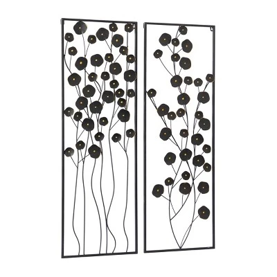Farmhouse Metal Floral Wall Decor With Black Frame Set Of 2 Black - Olivia & May 6 Farmhouse Metal Floral Wall Decor With Black Frame Set Of 2 Black - Olivia & May - Image 4