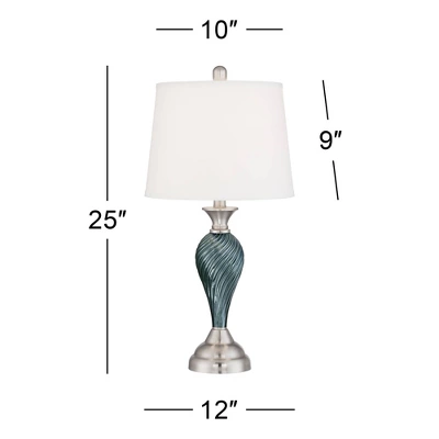Regency Hill Arden Coastal Table Lamps 25" High Set Of 2 Green Blue Glass Twist Empire Shade For Bedroom Living Room Bedside Nightstand Office Family 8 Regency Hill Arden Coastal Table Lamps 25" High Set Of 2 Green Blue Glass Twist Empire Shade For Bedroom Living Room Bedside Nightstand Office Family - Image 6
