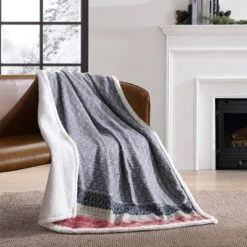 50"x70" Fair Isle Faux Shearling Reversible Throw Blanket Dark Gray - Eddie Bauer -Home Decor Shop GUEST b657e8f7 b777 4de0 b80e 3101c8f4cd4f