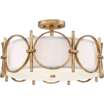 Barnes And Ivy Francis Mid Century Modern Ceiling Light Semi Flush Mount Fixture 18 1/4" Wide Gold 3-Light White Fabric Drum Shade For Bedroom Kitchen 5 Barnes And Ivy Francis Mid Century Modern Ceiling Light Semi Flush Mount Fixture 18 1/4" Wide Gold 3-Light White Fabric Drum Shade For Bedroom Kitchen - Image 3