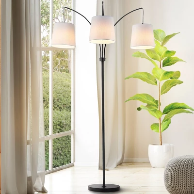 72.5" 3-Light Sylva Mid-Century Modern Head-Adjustable Iron LED Arc Floor Lamp Black (Includes LED Light Bulb) - JONATHAN Y 4 72.5" 3-Light Sylva Mid-Century Modern Head-Adjustable Iron LED Arc Floor Lamp Black (Includes LED Light Bulb) - JONATHAN Y - Image 2