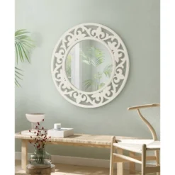 32" X 32" Shovali Rustic Round Mirror White - Kate & Laurel All Things Decor -Home Decor Shop GUEST b719f41c f57e 4846 9567 9297caded585
