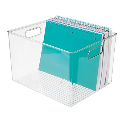 MDesign Plastic Storage Bin With Handles For Home Office - Clear 9 MDesign Plastic Storage Bin With Handles For Home Office - Clear - Image 7