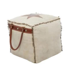 Rustic Leather And Canvas Foot Stool Ottoman - Olivia & May -Home Decor Shop GUEST bad51630 1ffe 4fe1 a0ec 3fe78a0175d0