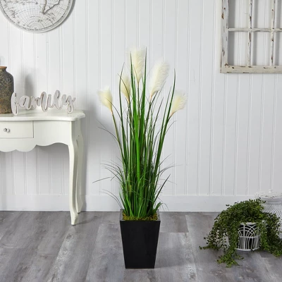 Nearly Natural 4.5-ft Wheat Plum Grass Artificial Plant In Black Metal Planter 4 Nearly Natural 4.5-ft Wheat Plum Grass Artificial Plant In Black Metal Planter - Image 2
