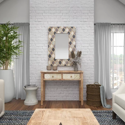 Wood Wall Mirror With Diamond Pattern Beige - Olivia & May 9 Wood Wall Mirror With Diamond Pattern Beige - Olivia & May - Image 7
