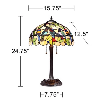 Robert Louis Tiffany Traditional Table Lamp 24.75" High Bronze Tropical Birds Stained Glass Shade For Living Room Family Bedroom Nightstand 6 Robert Louis Tiffany Traditional Table Lamp 24.75" High Bronze Tropical Birds Stained Glass Shade For Living Room Family Bedroom Nightstand - Image 4