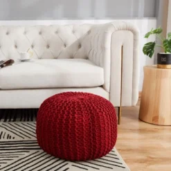 Cheer Collection 18" Round Cable Knit Pouf Ottoman -Home Decor Shop GUEST bd67c868 ce36 42f2 a2fb dc47a77157f2