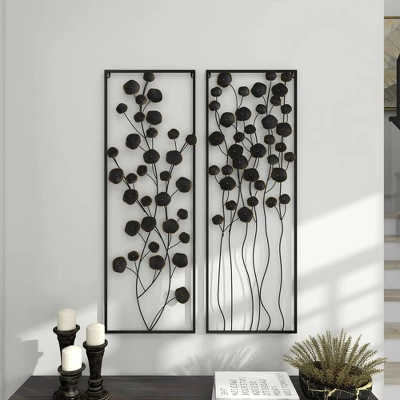 Farmhouse Metal Floral Wall Decor With Black Frame Set Of 2 Black - Olivia & May 8 Farmhouse Metal Floral Wall Decor With Black Frame Set Of 2 Black - Olivia & May - Image 6
