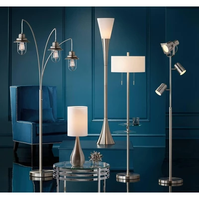 Possini Euro Design Piazza Modern Torchiere Floor Lamp 72 1/2" Tall Brushed Nickel Metal Frosted White Glass Shade For Living Room Bedroom Office Home 7 Possini Euro Design Piazza Modern Torchiere Floor Lamp 72 1/2" Tall Brushed Nickel Metal Frosted White Glass Shade For Living Room Bedroom Office Home - Image 5