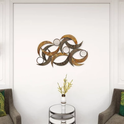 Metal Abstract Wall Decor With Round Mirror Accents Beige - Olivia & May 10 Metal Abstract Wall Decor With Round Mirror Accents Beige - Olivia & May - Image 8