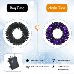 Costway 24inch Pre-lit Christmas Halloween Wreath Black W/ 35 Purple LED Lights -Home Decor Shop GUEST c504a4e5 17e5 4dd9 8988 0132e72a6974