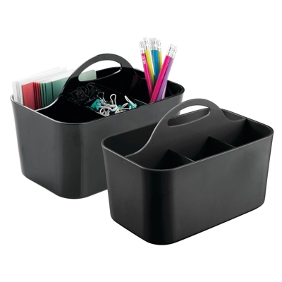 MDesign Plastic Office Storage Organizer Caddy Tote, Small, 2 Pack 3 MDesign Plastic Office Storage Organizer Caddy Tote, Small, 2 Pack