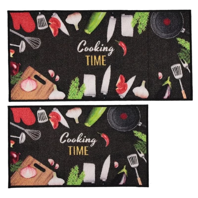 J&V TEXTILES 2-Piece Non Slip Kitchen Mat Rugs Comfort Standing Mats For Home Kitchen Entrance Door Mat (Cooking Time) 4 J&V TEXTILES 2-Piece Non Slip Kitchen Mat Rugs Comfort Standing Mats For Home Kitchen Entrance Door Mat (Cooking Time) - Image 2