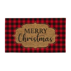 Evergreen Buffalo Check Christmas Indoor Outdoor Natural Coir Doormat 1'4"x2'4" Red