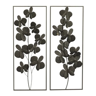 Set Of 2 Metal Floral Orchid Wall Decors With Black Frame Black - Olivia & May 5 Set Of 2 Metal Floral Orchid Wall Decors With Black Frame Black - Olivia & May - Image 3