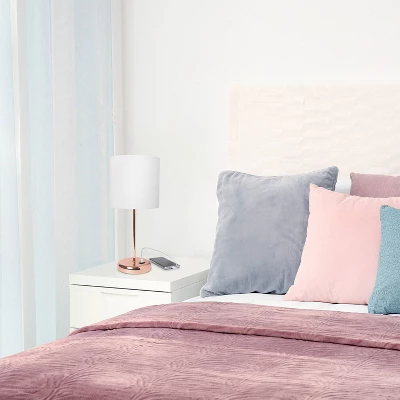 19.5" Bedside USB Port Feature Metal Table Desk Lamp Rose Gold With White Fabric Shade - Creekwood Home 9 19.5" Bedside USB Port Feature Metal Table Desk Lamp Rose Gold With White Fabric Shade - Creekwood Home - Image 7