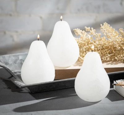 White Timber Pear Candles - Set Of 3 3 White Timber Pear Candles - Set Of 3