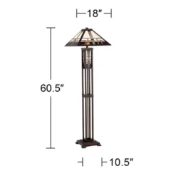 Robert Louis Tiffany Mission Rustic Floor Lamp 60 1/2" Tall Oiled Bronze With Nightlight Geometric Stained Art Glass Shade For Living Room Bedroom -Home Decor Shop GUEST cbe4f95b 7e83 4483 863f 727b542173a0