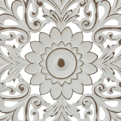 LuxenHome Distressed White Wood Flower Mandala 31.5" Round Wall Decor 5 LuxenHome Distressed White Wood Flower Mandala 31.5" Round Wall Decor - Image 3