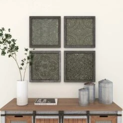 Metal Floral Embossed Wall Decor Set Of 4 Gray - Olivia & May -Home Decor Shop GUEST cd0844a7 7779 43e7 985e 8d545496135d