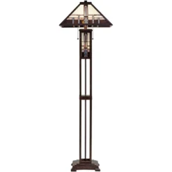 Robert Louis Tiffany Mission Rustic Floor Lamp 60 1/2" Tall Oiled Bronze With Nightlight Geometric Stained Art Glass Shade For Living Room Bedroom -Home Decor Shop GUEST cf1a216c e7aa 474c 9dfb 8efdc7d2fb7d