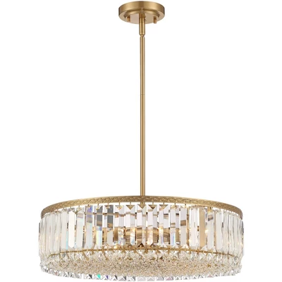 Stiffel Soft Gold Drum Pendant Chandelier 20 1/4" Wide Modern Clear Crystal 5-Light Fixture For Dining Room House Foyer Entryway 6 Stiffel Soft Gold Drum Pendant Chandelier 20 1/4" Wide Modern Clear Crystal 5-Light Fixture For Dining Room House Foyer Entryway - Image 4