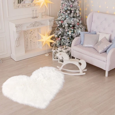 PiccoCasa Heart Shaped Soft Faux Sheepskin Plush Area Living Room Sofa Floor Mats 1 Pc 5 PiccoCasa Heart Shaped Soft Faux Sheepskin Plush Area Living Room Sofa Floor Mats 1 Pc - Image 3
