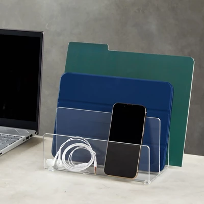 Juvale Clear Acrylic Folder Holder With 3 Sections For Paper Files, Documents, Envelopes, Desk Organizer For School And Office Supplies, 9x6.75 In 4 Juvale Clear Acrylic Folder Holder With 3 Sections For Paper Files, Documents, Envelopes, Desk Organizer For School And Office Supplies, 9x6.75 In - Image 2