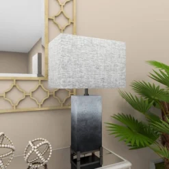 Polystone Table Lamp With Square Shade Gray - Olivia & May -Home Decor Shop GUEST d16b131d ca2c 44b7 bd4c a855ccf1cef5