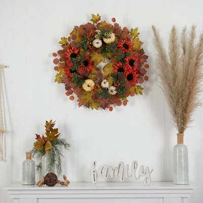 Nearly Natural 30” Fall Acorn, Sunflower, Berries And Autumn Foliage Artificial Wreath 4 Nearly Natural 30” Fall Acorn, Sunflower, Berries And Autumn Foliage Artificial Wreath - Image 2