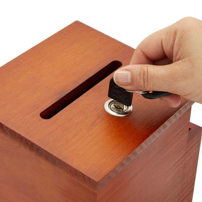 Juvale Wooden Suggestion Box With Lock And Keys, Brown Ballot Box With 50 Blank Suggestion Cards, Locking Lid And Side Slot For Donation, 7.5x7.1x5.5" 5 Juvale Wooden Suggestion Box With Lock And Keys, Brown Ballot Box With 50 Blank Suggestion Cards, Locking Lid And Side Slot For Donation, 7.5x7.1x5.5" - Image 3