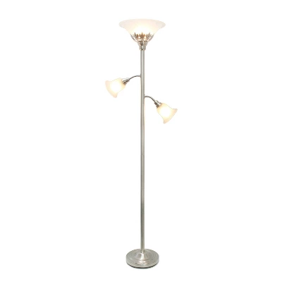 Torchiere Floor Lamp With 2 Reading Lights And Scalloped Glass Shades Metallic Silver - Lalia Home 3 Torchiere Floor Lamp With 2 Reading Lights And Scalloped Glass Shades Metallic Silver - Lalia Home