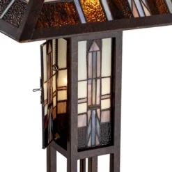 Robert Louis Tiffany Mission Rustic Floor Lamp 60 1/2" Tall Oiled Bronze With Nightlight Geometric Stained Art Glass Shade For Living Room Bedroom -Home Decor Shop GUEST d4414862 c059 4d23 bd0b d01eaeb7c439