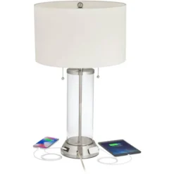 Possini Euro Design Fritz Modern Table Lamps 26 1/2" High Set Of 2 Silver Clear Glass With USB And AC Power Outlet In Base Drum Shade For Bedroom Desk 11 Possini Euro Design Fritz Modern Table Lamps 26 1/2" High Set Of 2 Silver Clear Glass With USB And AC Power Outlet In Base Drum Shade For Bedroom Desk -Home Decor Shop GUEST d4d643dc a1a6 461c 9f7d db8a49d8dbe9