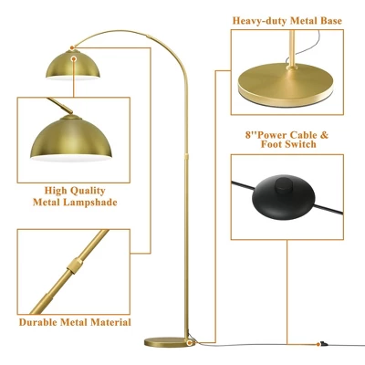 Frate Arc Floor Lamp For Reading Working, 90°Rotatable Metal Shade, 2 Colors Lampshades, Height Adjustable, 71 Inch(Bulb Not Included)-The Pop Home 9 Frate Arc Floor Lamp For Reading Working, 90°Rotatable Metal Shade, 2 Colors Lampshades, Height Adjustable, 71 Inch(Bulb Not Included)-The Pop Home - Image 7