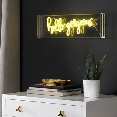 20" Hello Gorgeous Contemporary Glam Acrylic Box Pendant (Includes LED Light Bulb) Neon Yellow - JONATHAN Y 5 20" Hello Gorgeous Contemporary Glam Acrylic Box Pendant (Includes LED Light Bulb) Neon Yellow - JONATHAN Y - Image 3