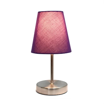 10.5" Petite Metal Stick Bedside Table Desk Lamp In Sand Nickel With Fabric Shade Purple - Creekwood Home 3 10.5" Petite Metal Stick Bedside Table Desk Lamp In Sand Nickel With Fabric Shade Purple - Creekwood Home