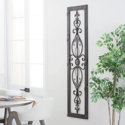 Metal Scroll Ornate Wall Decor With Black Frame Brown - Olivia & May 3 Metal Scroll Ornate Wall Decor With Black Frame Brown - Olivia & May
