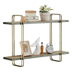 32.3" X 22" 2 Tier Metal And Wood Hanging Bracket Wall Mounted Shelf Gold - Danya B. 19 32.3" X 22" 2 Tier Metal And Wood Hanging Bracket Wall Mounted Shelf Gold - Danya B. -Home Decor Shop GUEST d97ed354 75ca 46bd 976c 517b84936835