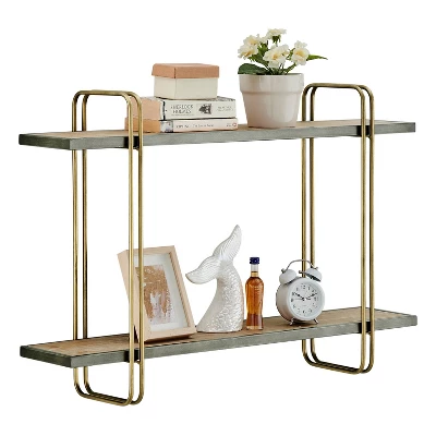 32.3" X 22" 2 Tier Metal And Wood Hanging Bracket Wall Mounted Shelf Gold - Danya B. 9 32.3" X 22" 2 Tier Metal And Wood Hanging Bracket Wall Mounted Shelf Gold - Danya B. - Image 7