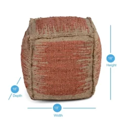 Jafar Square Handwoven Jute Pouf Rust And Khaki - Steve Silver Co. -Home Decor Shop GUEST dab728cc 6584 4bca b85f ef8b61c81574