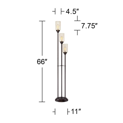 Franklin Iron Works Libby Modern Industrial Tree Floor Lamp 66" Tall Oiled Bronze Metal 3 Light Dimmable LED Amber Seedy Glass For Living Room Bedroom 7 Franklin Iron Works Libby Modern Industrial Tree Floor Lamp 66" Tall Oiled Bronze Metal 3 Light Dimmable LED Amber Seedy Glass For Living Room Bedroom - Image 5