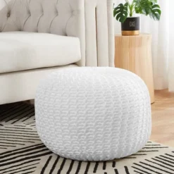Cheer Collection 18" Round Cable Knit Pouf Ottoman -Home Decor Shop GUEST dcf942f8 ac8f 4b5e bcd8 05226eb19ec6