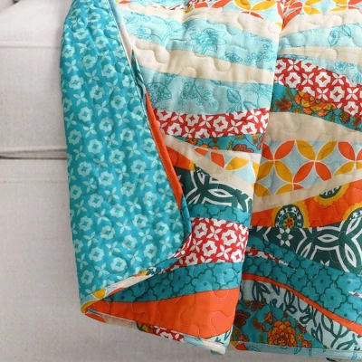 50"x60" Hailey Watercolor Wave Reversible Cotton Throw Blanket Turquoise - Lush Décor 4 50"x60" Hailey Watercolor Wave Reversible Cotton Throw Blanket Turquoise - Lush Décor - Image 2