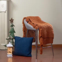 Northlight Golden Ochre Knit Throw Blanket With Tassels 50" X 60"