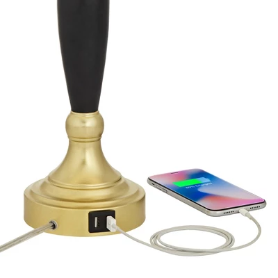 360 Lighting Kamila Traditional Table Lamps 27" Tall Set Of 2 Gold Black With Dual USB Charging Ports White Drum Shade For Bedroom Bedside Family Desk 5 360 Lighting Kamila Traditional Table Lamps 27" Tall Set Of 2 Gold Black With Dual USB Charging Ports White Drum Shade For Bedroom Bedside Family Desk - Image 3