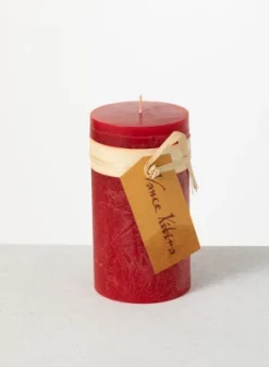 Cranberry Timber Pillar Candles - Set Of 2