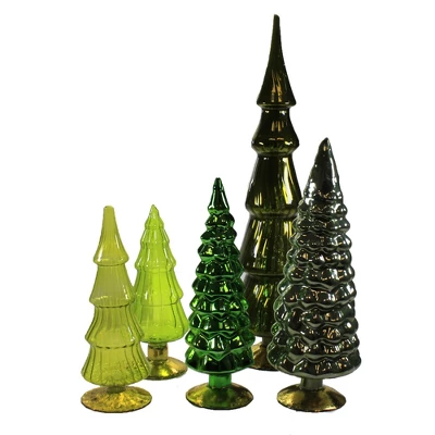 Christmas 17.0" Green Hues Glass Trees Set / 5 Decorate Mantle Christmas Decor Cody Foster - Decorative Sculptures 4 Christmas 17.0" Green Hues Glass Trees Set / 5 Decorate Mantle Christmas Decor Cody Foster - Decorative Sculptures - Image 2